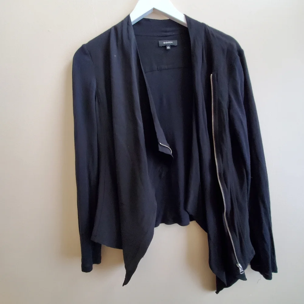 ARITZIA Babaton Medium Size Oliver Black Blouse Jacket Moto Zip Crepe Viscose - Picture 8 of 15